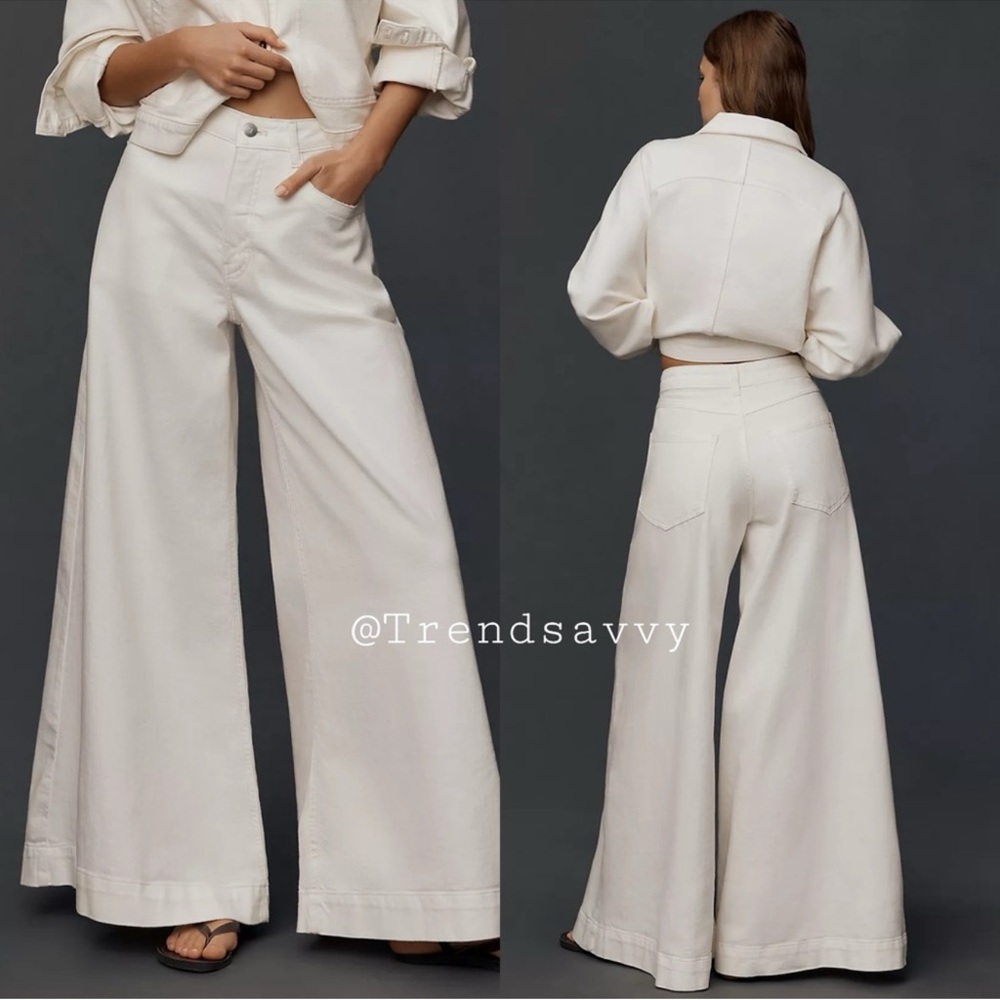 Anthropologie Pilcro Olli High Rise Wide Leg Flare Jeans White 28 NWT